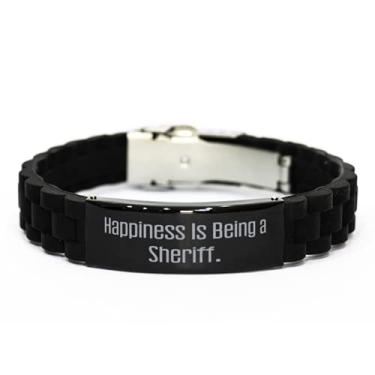 Imagem de SpreadPassion Melhores presentes de xerife, Happiness is Being a Sheriff, pulseira com fecho de glidelock preto inspirador presentes para amigos