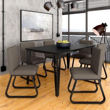 Imagem de Mesa Com 6 Cadeiras Industrial 1,60 Ibiza Pt/pt/cap - Móveis Arapongas