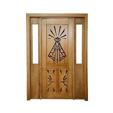 Imagem de Portal Madeira Maciça Vitrô Duplo Santa Entalhada Completa 153x213x16cm Cedro Rosa