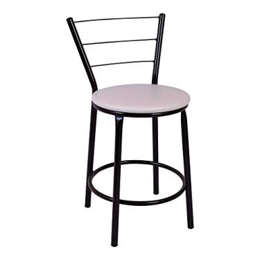 Imagem de Cadeira Baixa Estilo Banqueta Com Encosto em Arame Cozinha Bar Bancada Area Gourmet Churrasqueira (Estrutura Preta, Branco)
