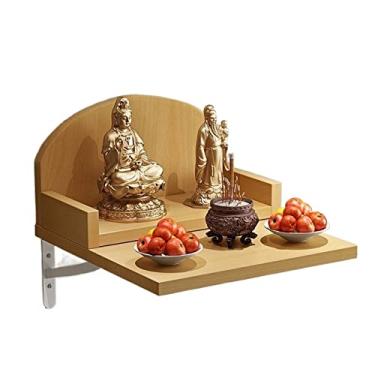 Imagem de Altar budista chinês Deus da riqueza Suporte de adoração montado na parede suprimentos de mesa especiais balcão de colocação Estátua de Buda doméstico Armário de parede Placa Rack Mesa de Meditação Altar (Cor: Sutiãs