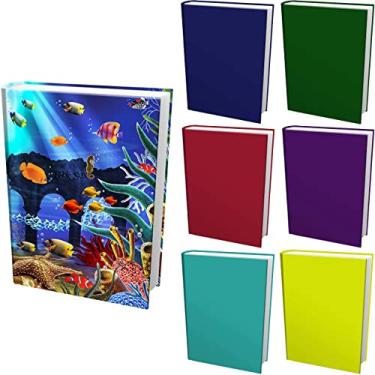 Imagem de Jumbo, capa de livro extensível cor sólida pacote com 6 unidades de estampa de peixe divertida. Serve para livros didáticos de capa dura de 22,86 x 27,94 cm e maiores. Reutilizável, sem adesivo, protetores de tecido são uma necessidade de material escolar para estudantes