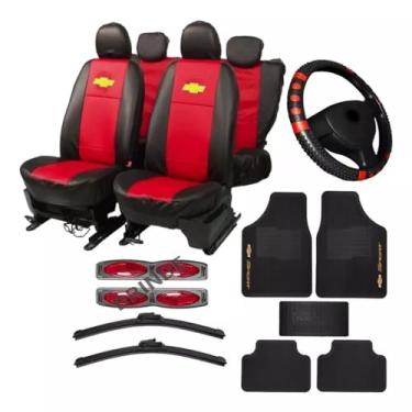 Imagem de Capa Banco Carro Couro Corsa Sedan 1995/96/97/98/99/00/01/02 vermelho+ tapete volante palheta
