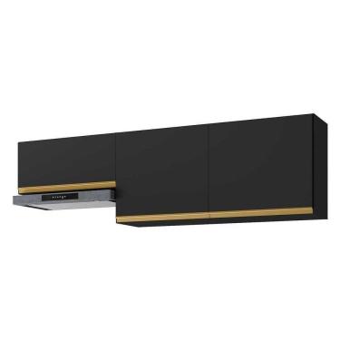 Imagem de Kit 2 Armários De Cozinha Aéreos 3 Portas Veneza Multimóveis Mp2145 Preto/dourado Preto/dourado