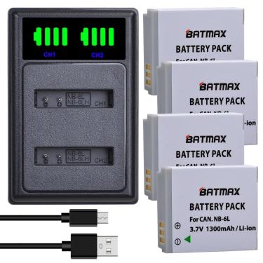 Imagem de Batmax NB-6L NB-6LH 1300mah bateria  led usb carregador duplo para canon sx520 hs sx530 sx600 sx610