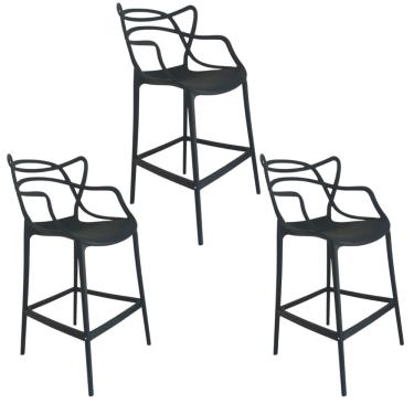 Imagem de Banqueta Allegra Top Chairs Preta - kit com 3