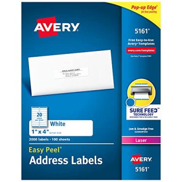 Imagem de Avery Etiquetas de endereço Easy Peel para impressoras a laser 2,54 cm x 10,16 cm, caixa com 2.000 (5161)