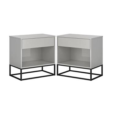 Imagem de Kit 2 Mesa de Cabeceira Lateral Criados Industrial Malta Off White Pés de Ferro Preto