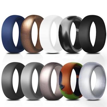 Imagem de Godtemrow Pacote com 10 alianças de silicone masculinas de borracha para esportes ao ar livre anéis de silicone radianos duráveis confortáveis respiráveis seguros, Silicone Borracha, Configuração de