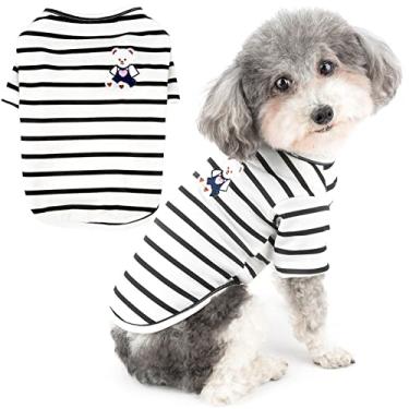 Imagem de Zunea Camisas de cachorro listradas para cães pequenos camisetas primavera verão roupas macias respiráveis para filhotes de cachorro camiseta básica elástica animal de estimação menina menino roupas