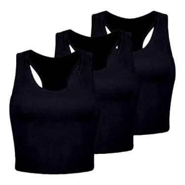 Imagem de 3 peças regatas femininas de algodão básicas costas nadador sem mangas esportivas para treino, Tops pretos de verão, M