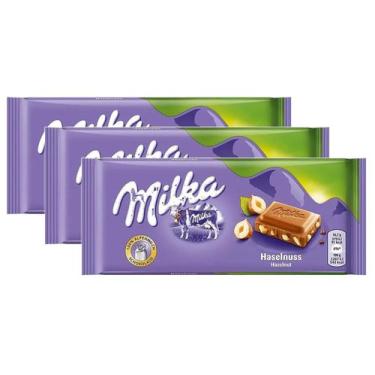 Imagem de Kit 3 Chocolate Ao Leite Com Avelãs Milka Pacote 100G