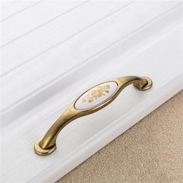 Imagem de Armário de cozinha alça de armazenamento flor de ouro cerâmica maçaneta da porta do armário antigo puxa ferragens, 737,128mm antigo