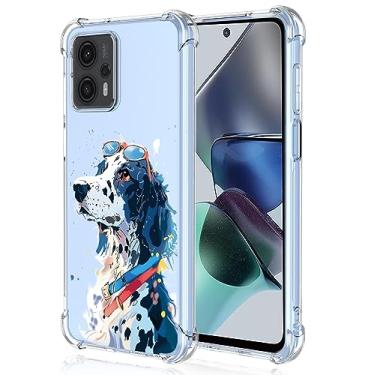 Imagem de XINYEXIN Capa transparente para Motorola Moto G23 / Moto G13, fina à prova de choque TPU bumper capa de telefone transparente padrão fofo, colorido arte legal grafite série - cachorro branco