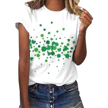 Imagem de Camiseta feminina com estampa de trevo do Dia de São Patrício, estampa de trevo e bandeira irlandesa, camiseta feminina Lucky Teen, Ag, M