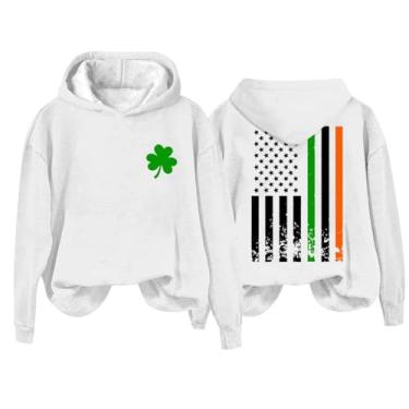 Imagem de Camisetas femininas 2024 modernas do Dia de São Patrício Lucky Green Shamrock, camisetas irlandesas, manga comprida, gola redonda, Branco, M