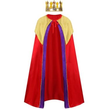 Imagem de GRAJTCIN Fantasia de rei para adultos e crianças, capa de cetim de comprimento total, roupa de princesa do Dia das Bruxas Roupão Queen Medieval (5-7 anos)
