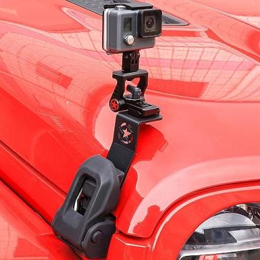 Imagem de RERPRO Suporte para câmera de ação GoPro para Jeep Wrangler JL 2/4 portas 4XE Gladiator JT 2018-2025, acessórios para capô, suporte de montagem em alumínio ajustável 360°, preto com suporte de trilho