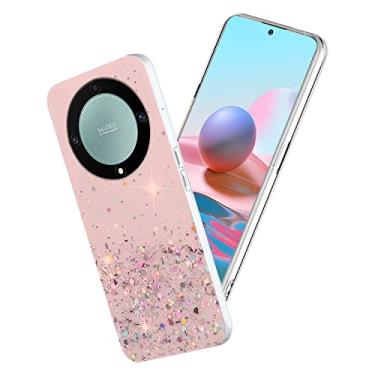 Imagem de Yarxiawin Capa de telefone para Honor Magic 5 Lite, design brilhante com glitter para Honor Magic 5 Lite, capa fina de silicone transparente macia estética rosa fofa para mulheres e meninas (rosa)