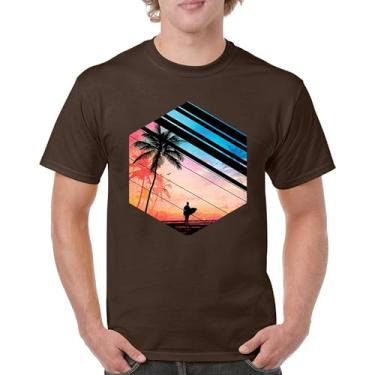 Imagem de Camiseta masculina Surfer Paradise Vintage Ocean Summer Surfing Wave Vacation Sea Beach Surfboard Peddle Boarding, Marrom, G
