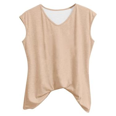 Imagem de PKDong Regata feminina gola V cor sólida blusas regatas Heartbeat Grahpic camisetas sem mangas colete macio feminino tops casuais, A01 Bege, G