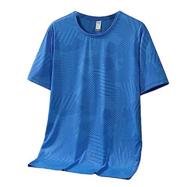 Imagem de Camiseta masculina atlética de manga curta fina de secagem rápida, camiseta esportiva com gola redonda, Azul, G
