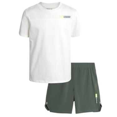 Imagem de Reebok Conjunto de shorts esportivos para meninos - 2 peças de camiseta de manga curta e shorts de tecido - conjunto esportivo para meninos (8-12), Giz de Lou, 10