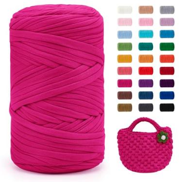 Imagem de JeogYong Fio de camiseta, 400 g/130 jardas tecido super macio de tecido de crochê, fio grosso de tricô à mão para sacos/cestas/tapetes, decoração de casa, artesanato DIY (vermelho rosa)