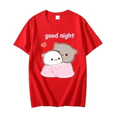 Imagem de Camisetas estampadas de gato bonito boa noite moda verão camisetas unissex camisetas camisetas manga curta para o verão, Vermelho, 5G