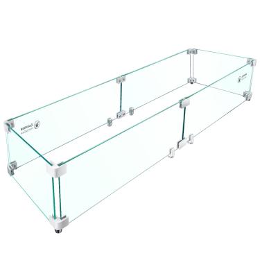 Imagem de Pariplus Proteção contra vento de lareira – 105,4 cm x 29,2 cm x 15,24 cm protetor de vento retangular de vidro para lareira ao ar livre, vidro temperado grosso e durável com suportes de canto de