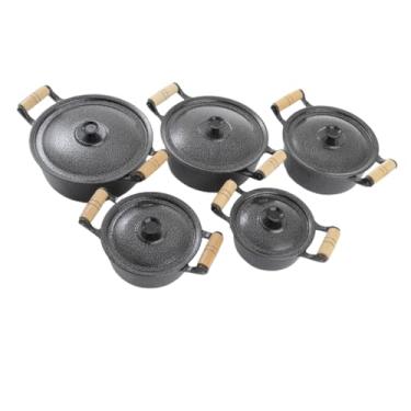 Imagem de Jogo de Panelas 5 Peças Preto Alumínio Fundido Batido Grosso Cozinha Moderna Qualidade Profissional