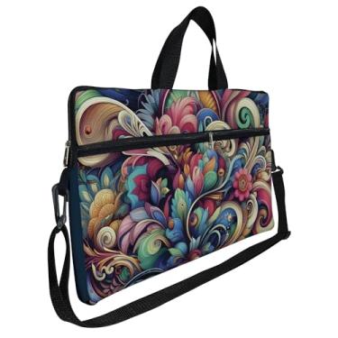Imagem de Case Capa Maleta Premium Para Notebook Laptop de 17 e 17,3 com Alça de Mão Alça de Ombro e Zíper Lateral - Floral Abstrato