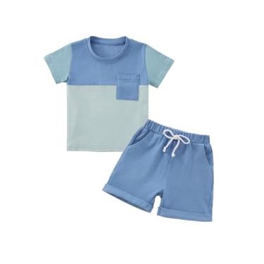 Imagem de Usaibhir Roupas para bebês meninos, roupas de verão, patchwork, xadrez, camiseta e shorts para meninos 1t 2t 3t 4t 5t, Patchwork Dl, 3-4 T