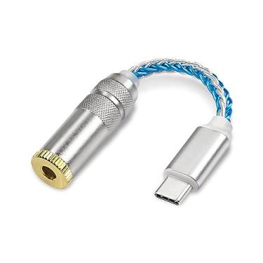 Imagem de XMSJSIY Adaptador de áudio DAC balanceado USB tipo C para 4,4 mm USB C macho para fone de ouvido HiFi fêmea de 4,4 mm Amp PCM 32 bits/384 kHz com cabo auxiliar prata de cristal único 5N para