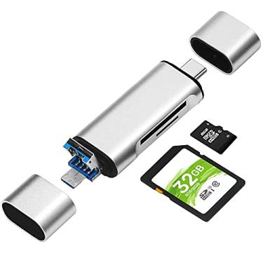 Imagem de Leitor de cartão de memória SD/Micro SD, BorlterClamp 3 em 1 com adaptador USB C Micro-USB OTG compatível com PC, laptop, MacBook, tablet, smartphone (prata)