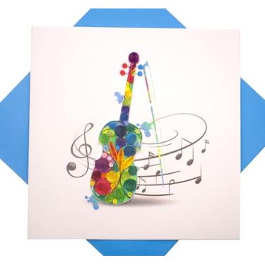 Imagem de Violino artístico, cartão de quilling 3D - exclusivo dedicado feito à mão, cartão comemorativo para aniversário, dia dos namorados, dia das mães, primavera, dia dos pais, formatura, casamento,