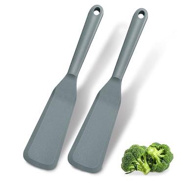 Imagem de Dioycli Espátulas de silicone para cozinhar espátula de panqueca resistente ao calor, espátula de omelete longa antiaderente, sem BPA, 2 peças para hambúrgueres de ovo e biscoito de pizza (cinza)
