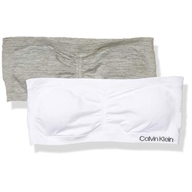 Imagem de Calvin Klein Sutiã bandeau para meninas, Branco/cinza mesclado - pacote com 2, Large