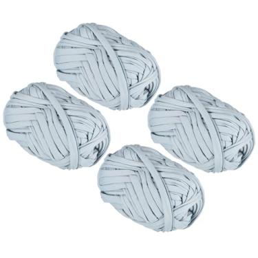 Imagem de METALLIXITY Tecido elástico de fio (400 g) 4 peças, fio de tecido de crochê de poliéster - para projetos DIY, cesta de bolsa, tecido de algodão e camiseta, azul gelo