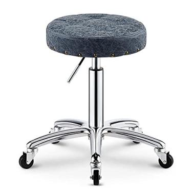 Imagem de 7HAHA3 Banqueta de rodinhas com encosto, cadeira de desenho ajustável, banco giratório resistente, cadeira de beleza para mesa alta de barbeiro, azul 2