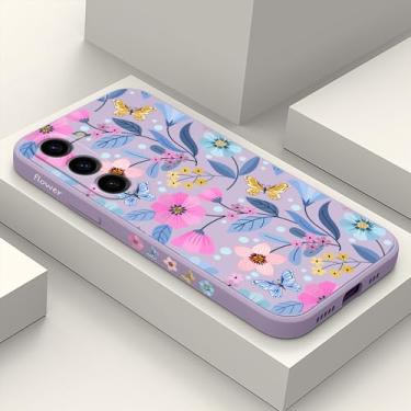 Imagem de LEECG Capa para Samsung Galaxy S23, capa para Samsung S23, design de padrão criativo, capa protetora fina de silicone para celular S23 6,1 polegadas - flor roxa