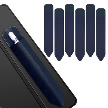 Imagem de Lousrnman Suporte para Apple Pencil, pacote com 6 capas para Apple Pencil 1ª 2ª geração, bolso elástico Stylus atualizado (6 peças azul marinho)
