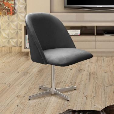 Imagem de Poltrona Decorativa Gaia Giratória Metal para Sala, Quarto, Recepção Cinza grafite