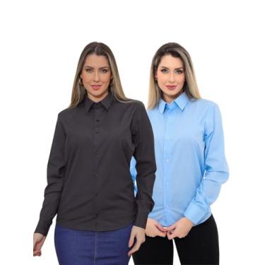 Imagem de Pthirillo, KIT Feminino 2 Peças - Camisa Social Premium Tipo Linho Azul Claro e Camisa Social Slim Preta Tamanho:XGG