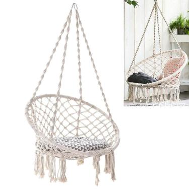 Imagem de Rede Cadeira de Balanço de Algodão Suspensa Quintal Descanso Varanda Teto Jardim Sacada Decoração Trançada Casa