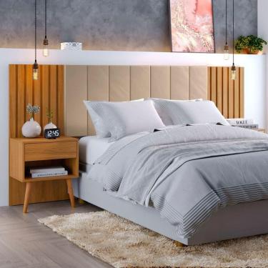 Imagem de Cabeceira Queen Extensivel Estofada Com Mesa de Cabeceira Zara Shop Jm camaru