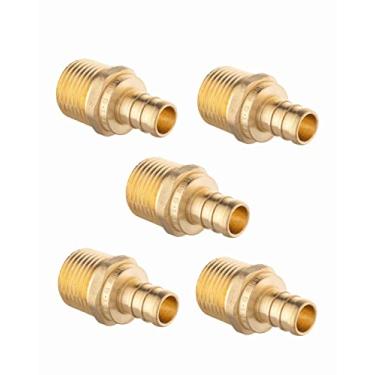 Imagem de Pacote com 5 adaptadores roscados NPT macho NPT de 1,27 cm x 1,27 cm para conexão de tubos Pex macho para conexão de tubo roscado macho