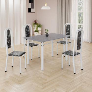 Imagem de Conjunto de Mesa Retangular 120x75cm Tampo Granito Ocre 4 Cadeiras Lavínea Preto Floral/ Branco