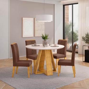 Imagem de Conjunto Sala de Jantar 4 Cadeiras Tampo Redondo Dj Móveis Kiara Cedro Yasmin Veludo Moca