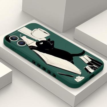 Imagem de LEECG Capa para iPhone 12 Mini, capa de telefone de borracha de silicone líquida fina e fina para iPhone 12 Mini 5,4 polegadas verde gato